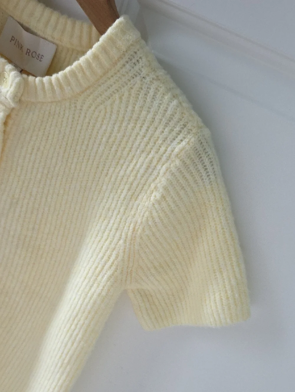 NWT...Pink Rose Short-Sleeve Knit Cardigan in Soft Pale Yellow - Picture 4 of 9